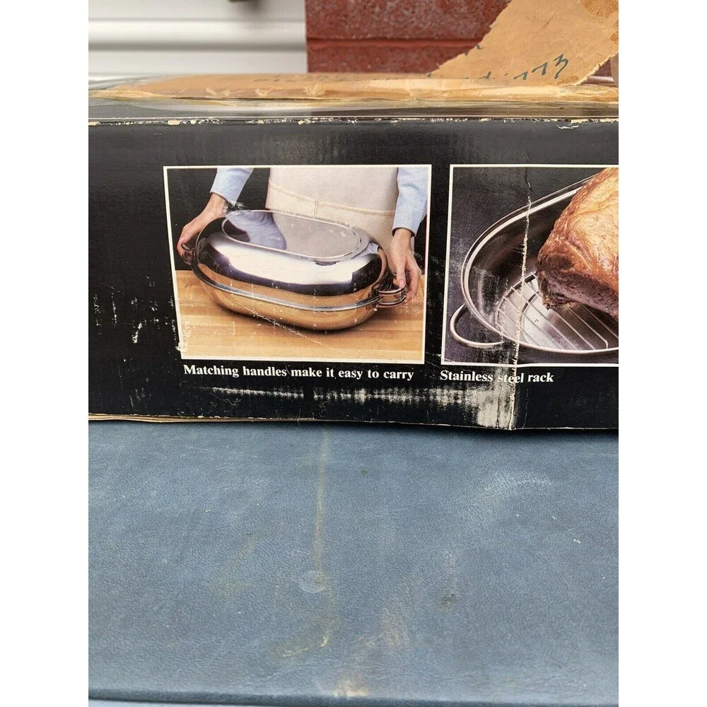 Revere Ware Stainless Steel Double Roaster Pan In Box 2504 Tray, Turkey Lifter